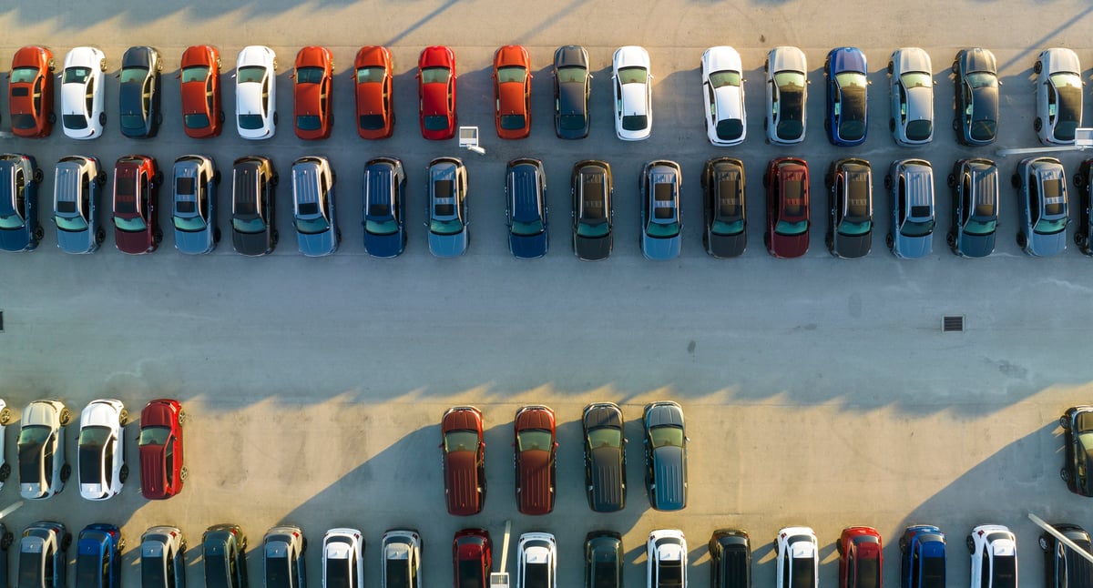 Dealer lot with new cars